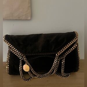 Stella McCartney Black and Gold Quilted Wristlet